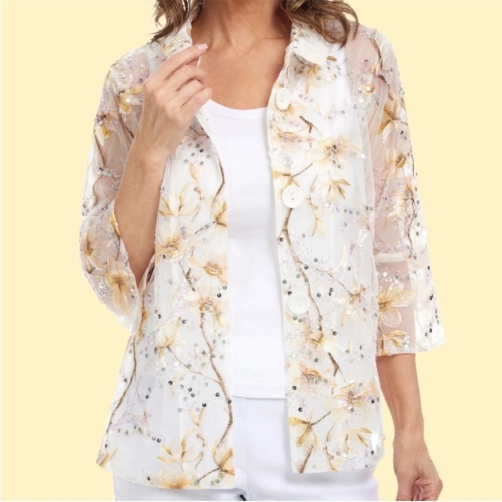 EUC DAMEE Delicate Branches Sequined Beaded
Jacket Top Petite XL Retail $185